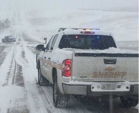 Pickup truck on snowy road